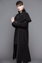 Black Fake Two Pieces High Collar Woollen Mens Gothic Long Coat - Product - 5