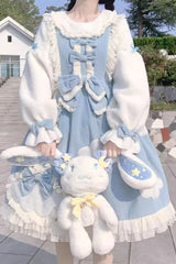 [Winter Clouds Clear Up] Long Sleeves Ruffle Bowknot Lace Sweet Lolita Dress 2 Colors - Product - 5