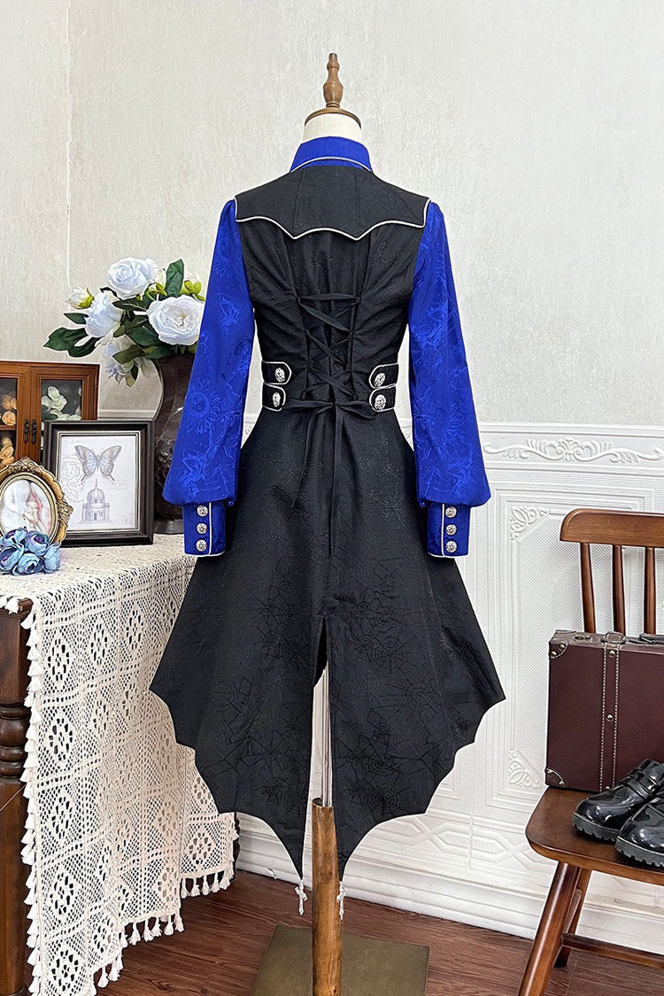 Black/Blue Courtly Knight-Style Long Sleeves Ruffle Embroidery Prince Ouji Lolita Set - Product - 11