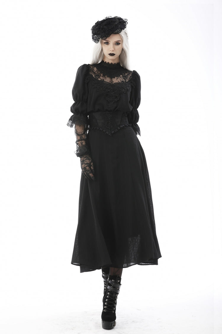 Black Ruffled Floral Embroidered Lace-Up Women's Gothic Corset - Product - 5