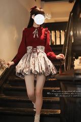 Grey [Elise] Print Ruffle Lace-Up Sweet Lolita Skirt - Product - 10