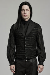 Black V Collar Jacquard Stripes Print Men's Gothic Vest - Black - 1
