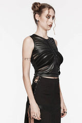 Black Round Collar Sleeveless Stitching Mesh Ripped Women's Punk Tank Top - Product - 2