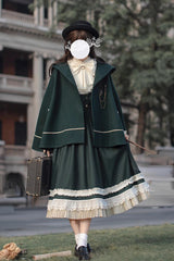 Green [Artemis SP] Ruffle Bowknot Lace College Style Elegant Lolita Jumper Dress - Product - 13
