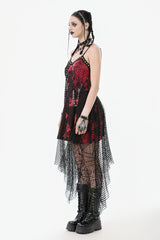 Red Sleeveless Mesh Hem Asymmetric Tie-dyed Women's Punk Slip Dress - Product - 12