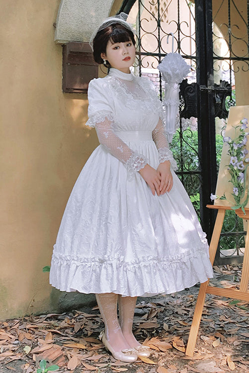 Round Collar Lace Long Sleeves Miss Winnie Plus Size Sweet Lolita OP Dress - Product - 3