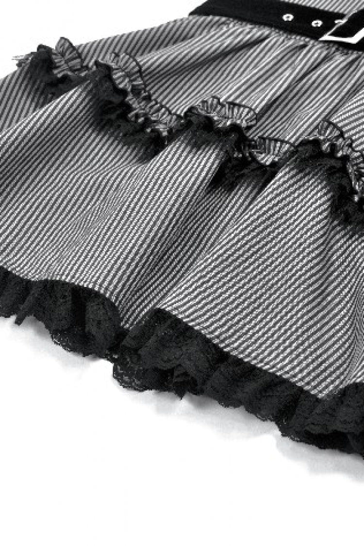 Black/Grey Pinstripe Sleeveless Multi-Layered Ruffled Women's Gothic Slip Mini Dress Graduation Dress - Product - 17