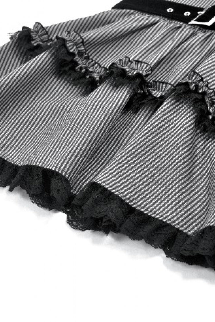 Black/Grey Pinstripe Sleeveless Multi-Layered Ruffled Women's Gothic Slip Mini Dress Graduation Dress - Product - 17