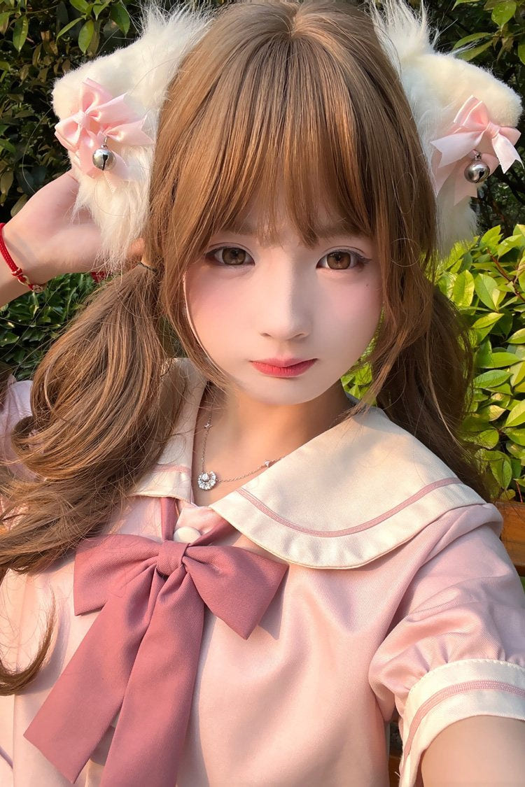 Peach Linen Japanese JK Style Wavy Curly Sweet Lolita Wig - Product - 7