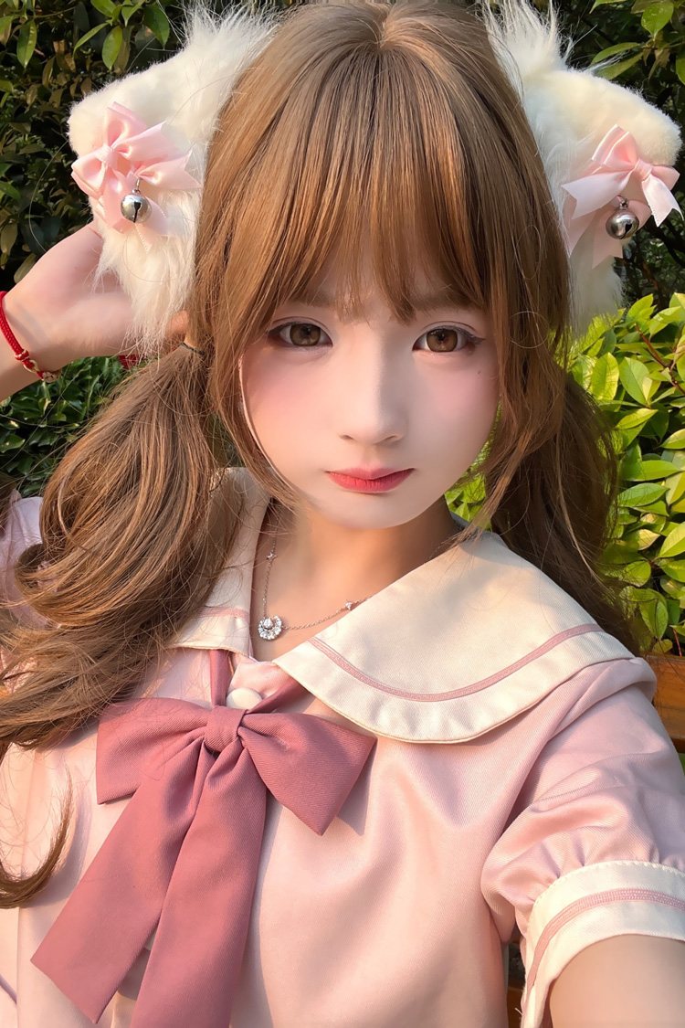 Peach Linen Japanese JK Style Wavy Curly Sweet Lolita Wig - Product - 7