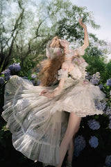 Green [Spring Rose] Sleeveless Multi-Layered Bowknot Lace-Up Fishbone Sweet Lolita Jsk Dress - Product - 21
