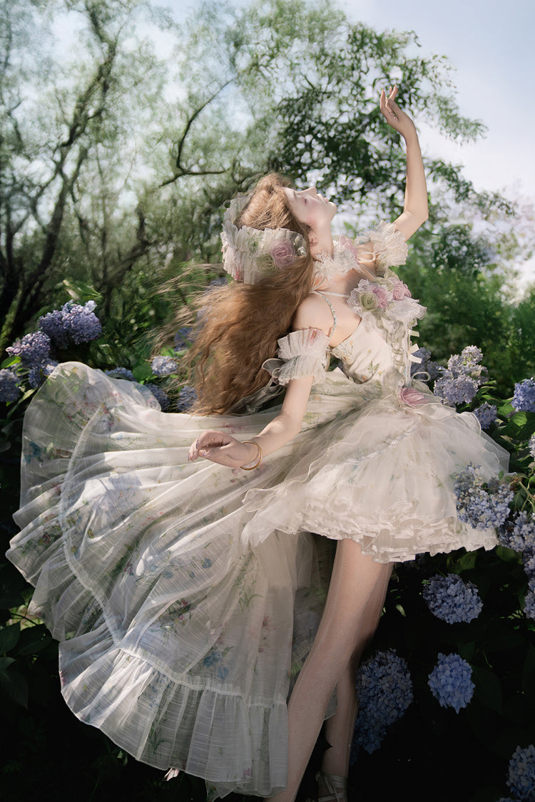 Green [Spring Rose] Sleeveless Multi-Layered Bowknot Lace-Up Fishbone Sweet Lolita Jsk Dress - Product - 21