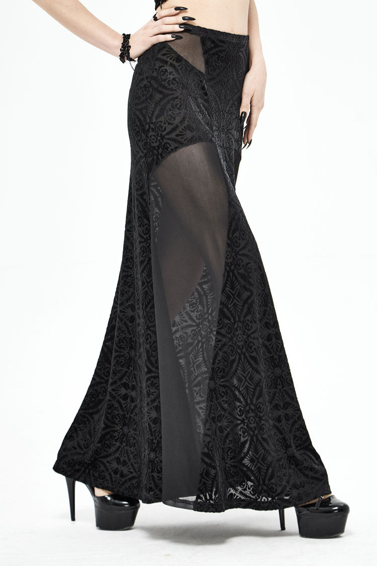 Black High Waisted Jacquard Lace Women's Punk Skirt - Product - 3