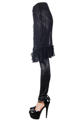Black Rose Lace Mesh Outer Skirt Gothic Faux Leather Womens Pants - Product - 8