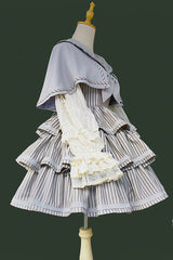 [From Afar] Sleeveless Triple-Layered Stripe Print Bowknot Sweet College Style Lolita Dress 2 Colors - Product - 15