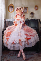 Red [Glazed Phantom] Off Shoulder Ruffle Hanayome Bowknot Lace Sweet Elegant Lolita Dress - Red - 1