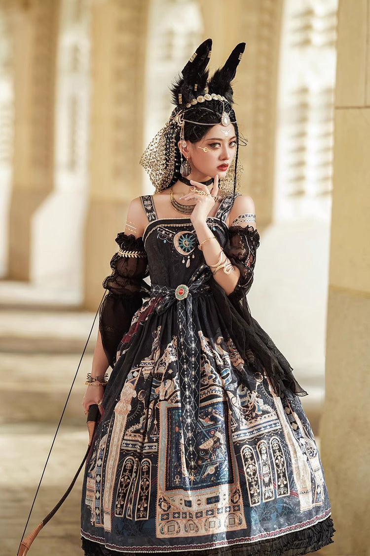 Dusk Best Egyptian Style Print Ruffle Gothic Lolita Dress 3 Colors - Product - 11