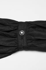 Black Stand Collar Long Puff Sleeves PU Stitching Pleated Men's Gothic Blouse - Product - 8
