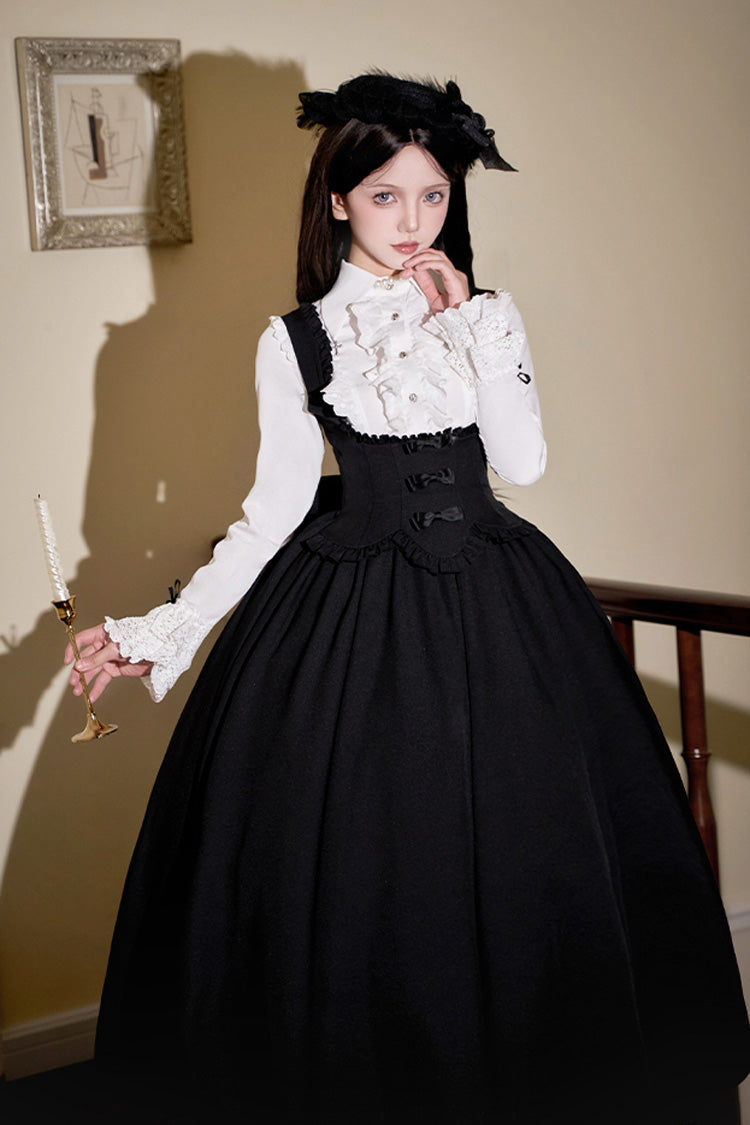 Black [Silent Words] Ruffle Bowknot Classic Lolita Jsk Push-Up Dress - Product - 5