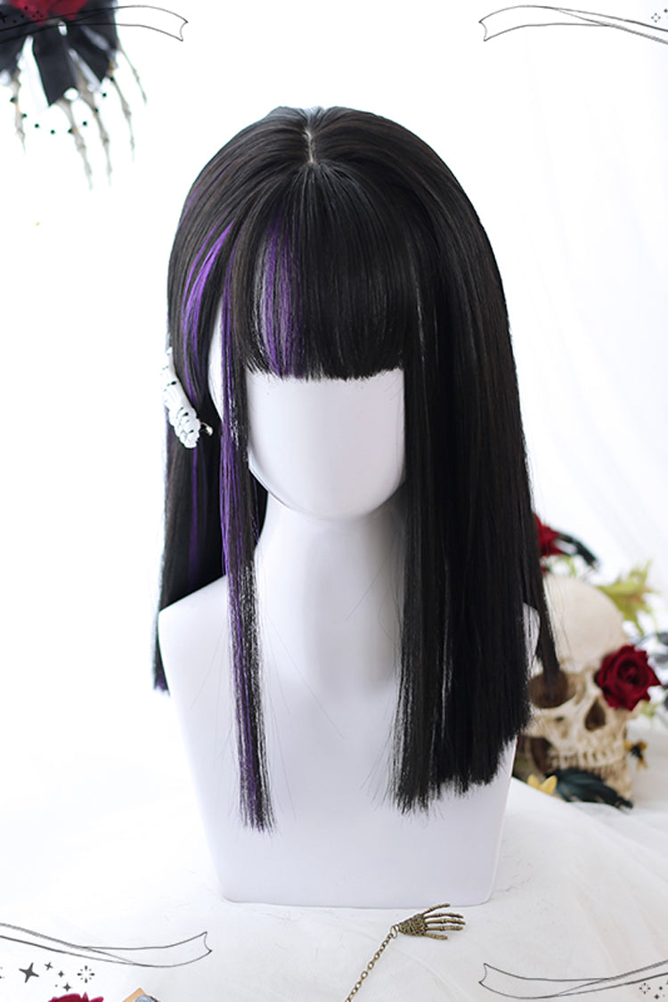 Purple Highlights Air bangs Medium length Hair  Gothic Lolita Wigs - Product - 4
