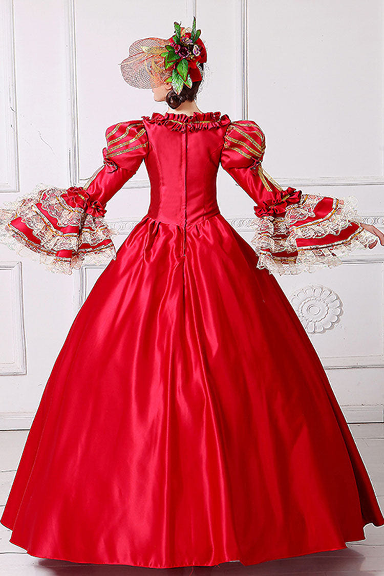 Half Sleeves Multi-Layer Trumpet Sleeves High Waisted Floral Print Victorian Lolita Prom Dress - Product - 4