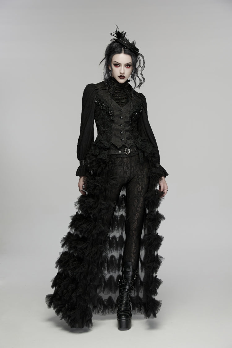 Black V Collar Sleeveless Cut-Out Lace Slim Women's Gothic Cool Vest - Product - 6
