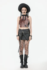 Black Faux Leather Straps Zippered Women's Punk Short Skirt - Product - 10