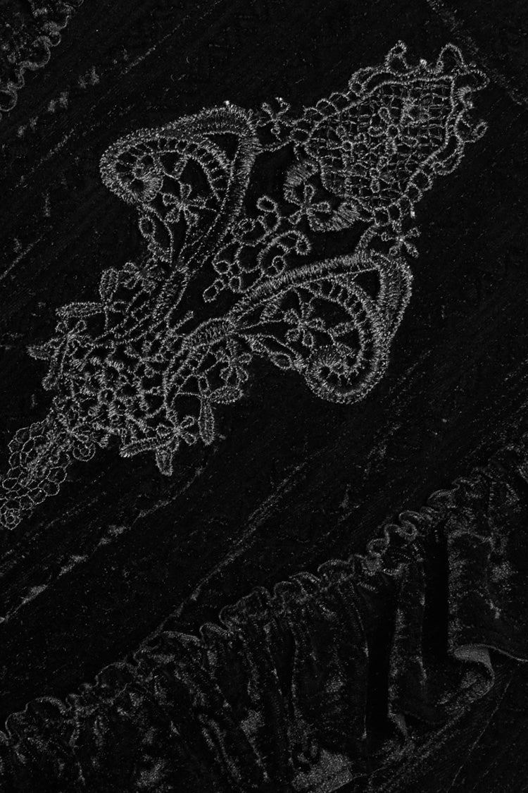 Black Stand Collar Long Sleeves Embroidery Floral Lace Women's Gothic Tops - Product - 8
