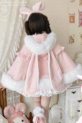 [Woolen Rabbit Ears] Bow Lop-eared Rabbit Sweet Lolita Cloak Coat - Product - 6