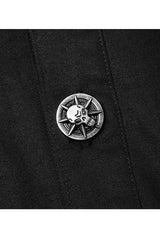 Black Punk Ribbon Decoration Front Metal Skull Button Spliced Men's Shirt - Product - 6
