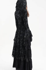 Black Long Trumpet Sleeves Multi-Layered Embroidery Lace Hooded Ripped Women's Gothic Jacket - Product - 6