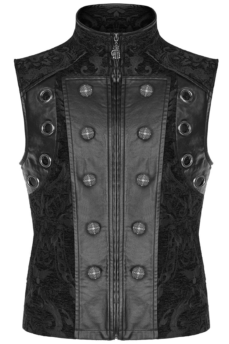 Men's Stand Collar Jacquard Print Stitching Metal Ring Decoration Gothic Vest 2 Colors - Product - 15