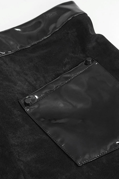 Black Fringe Patent Leather Spliced Punk Leggings Womens Pants - Product - 6
