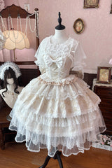 Yellow [Moonlight Woven Flower Box] Square Collar Multi-Layered Ruffled Hanayome Embroidered Bow Lace Sweet Plus Size Lolita Jsk Dress Set - Yellow(Set) - 1