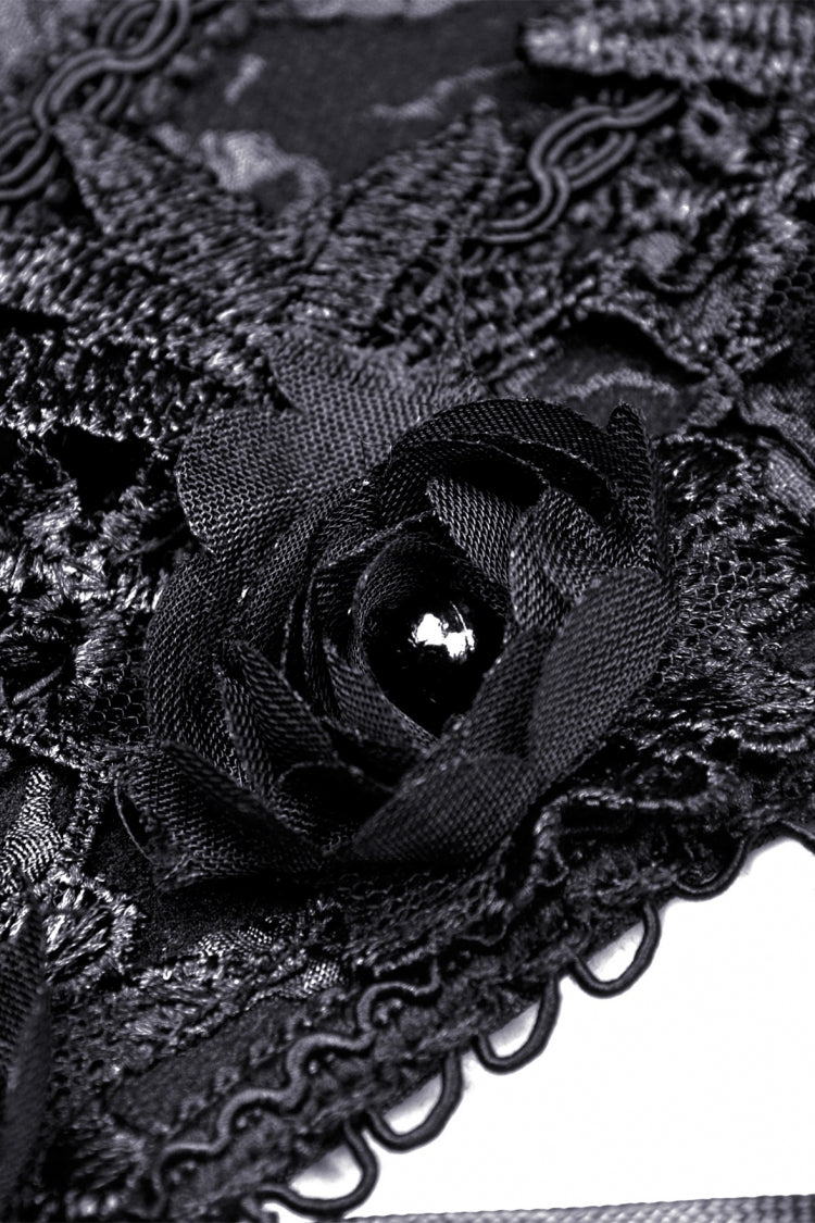 Black Floral Jacquard Lace-Up Women's Gothic Overbust Corset - Product - 12