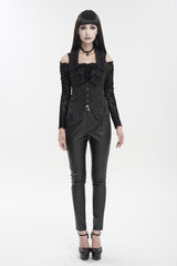 Black Plum Blossom Texture Deep V Back Rope Adjustable Women's Gothic Vest - Product - 3