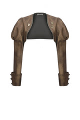 Brown Long Puff Sleeves Zippered Metal-Accented Women's Steampunk Vintage Wrap - Product - 3