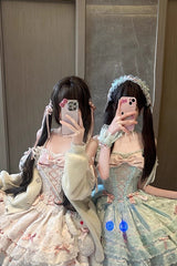 Apricot [Flora Isle Butterfly] Sleeveless Ruffle Bowknot Lace Lace-Up Sweet Elegant Lolita Jsk Dress - Product - 7
