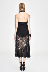Black Punk Broken Holes Mesh Peplum Sexy Halter Womens Dress - Product - 4