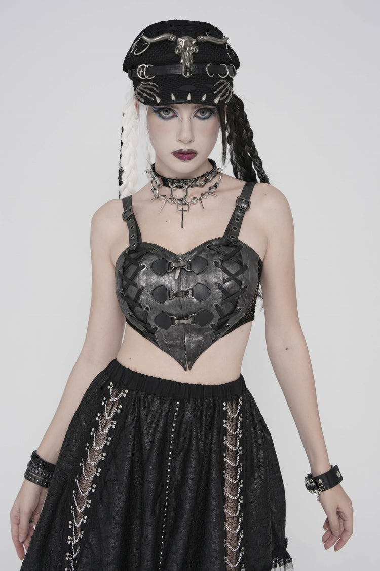 Black Lace-Up Slim Mesh Buckled Women's Punk Heart  Corset - Product - 8
