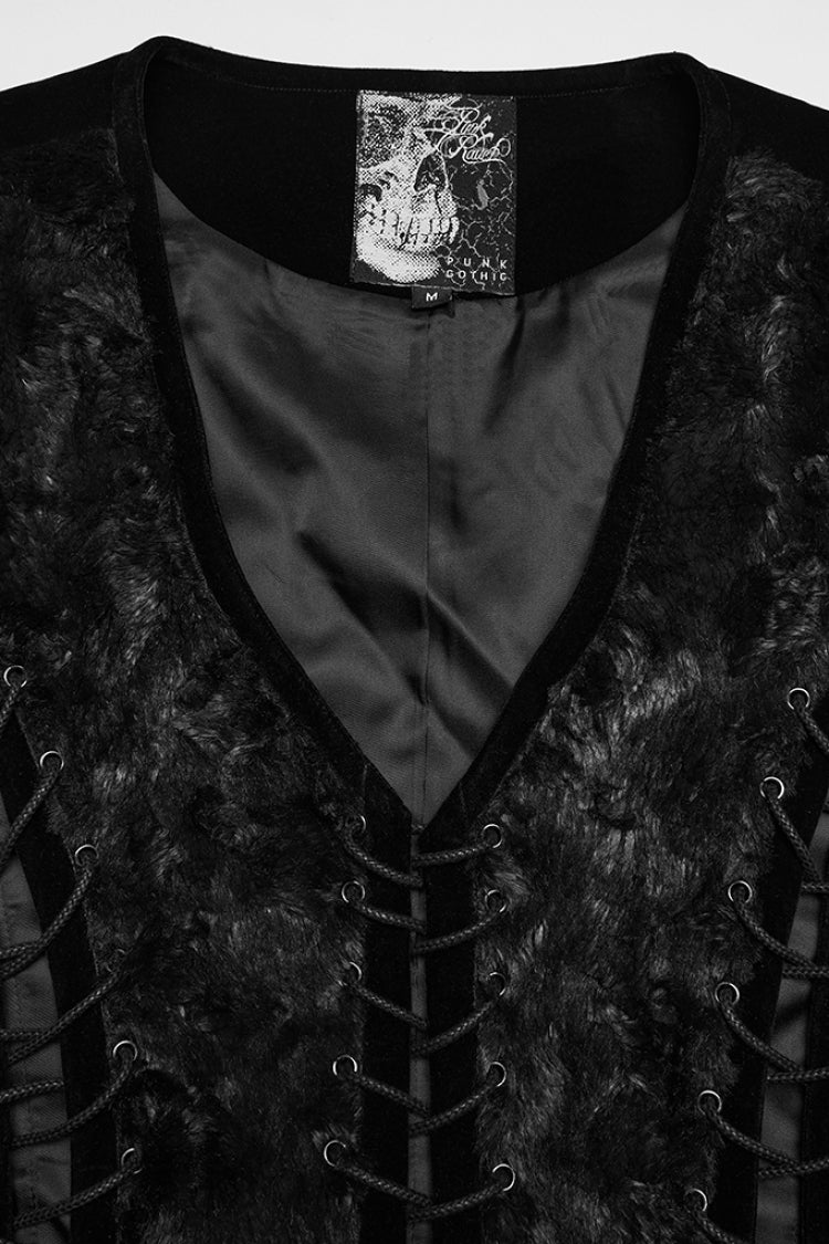 Black V Collar Sleeveless Lace-Up Buckle Straps Men's Gothic Vest - Product - 7