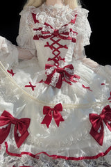 White/Red [Sweetheart] Sleeveless Multi-Layered Embroidered Bow Lace Lace-Up Sweet Lolita Jsk Dress - Product - 4