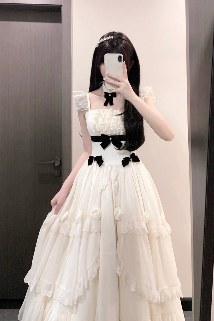 Ivory Free Verse Poetry Ruffle Bowknot Sweet Elegant Princess Lolita Tiered Dress - Product - 6