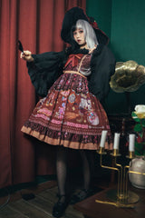 Brown [Little Witch] Sleeveless Print Ruffle Bowknot Sweet Elegant Lolita Jsk Dress - Brown - 1