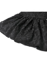 Black Ruffled Mock Neck Floral Cross Lace Splice Sheer Mesh Sleeveless Lace-Up Women's Gothic Dress - Product - 16