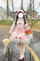 [Beating Heart] Sleeveless Print Ruffle Bowknot Lace Sweet Lolita Dress 3 Colors - Product - 10