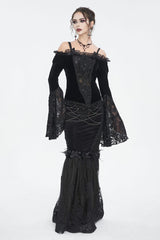 Black High Waisted Embroidery Stitching Lace Women's Gothic Skirt - Product - 4