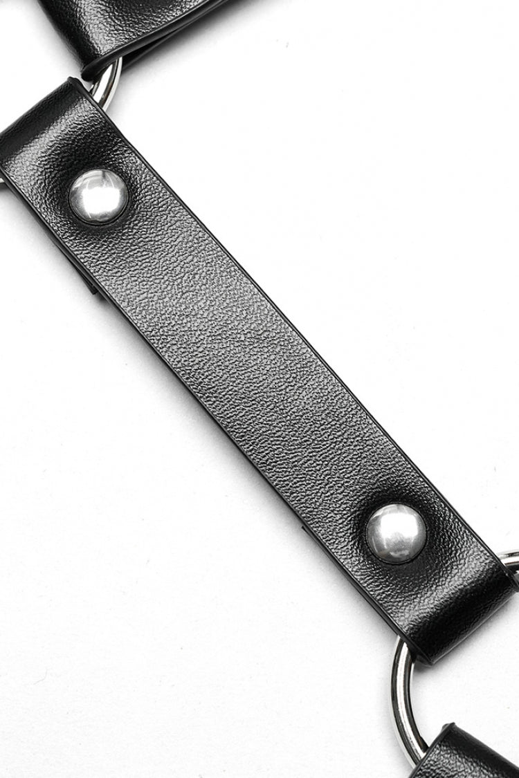 Black PU Leather Cross Metal Ring Buckle Women's Steampunk Body Harness - Product - 7