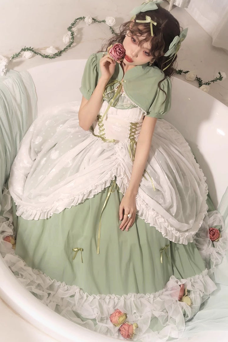Green Multi-layer Ruffle Hanayome Lace Lace-Up Plus Size Sweet Lolita Jsk Dress (Long Version) - Product - 8