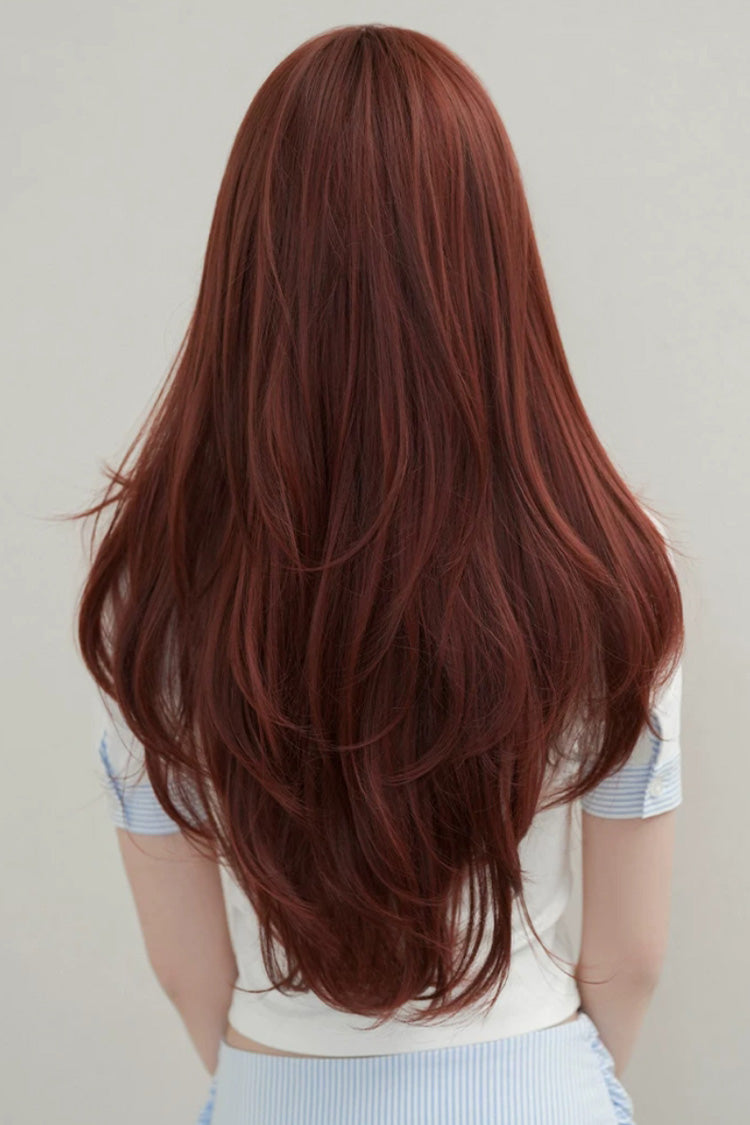 Smoky Reddish Brown Full Air Bangs Multi-Layered Butterfly Cut Sweet Lolita Wig - Product - 3